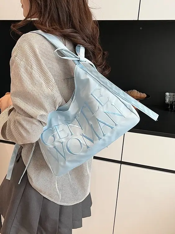 Light Blue Embroidered Crossbody Bag for Women