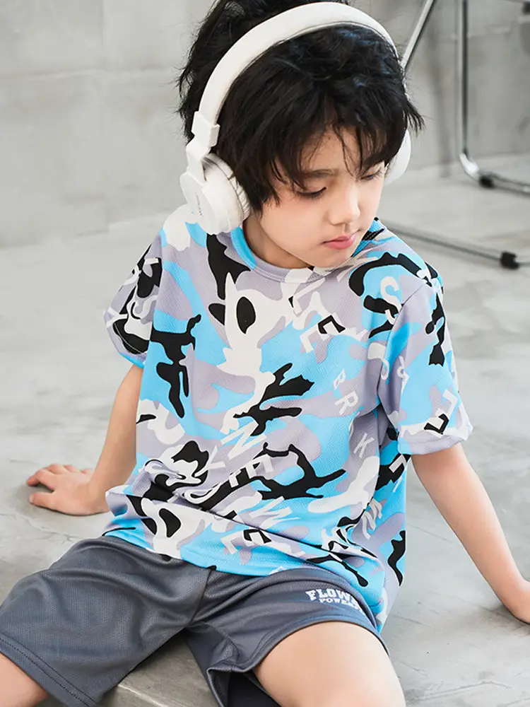 Boys Short Sleeve Camo Shorts Set Summer Wear