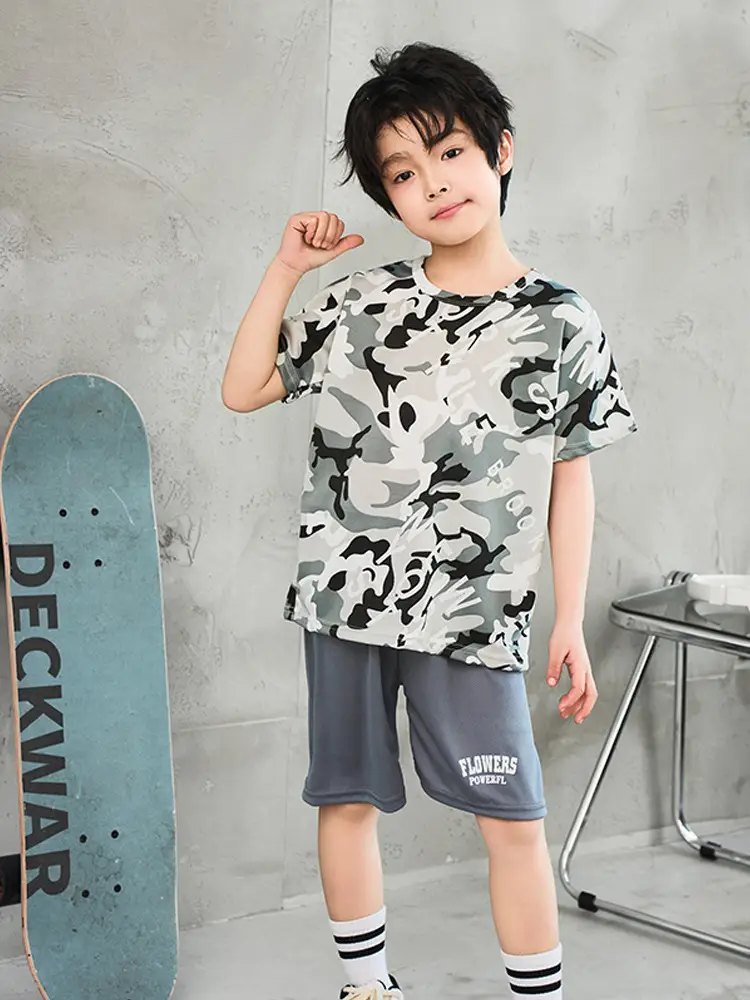 Boys Short Sleeve Camo Shorts Set Summer Wear