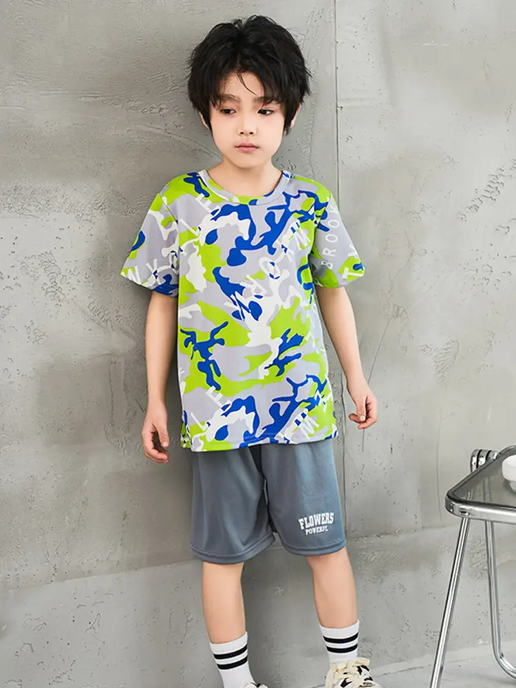 Boys Short Sleeve Camo Shorts Set Summer Wear