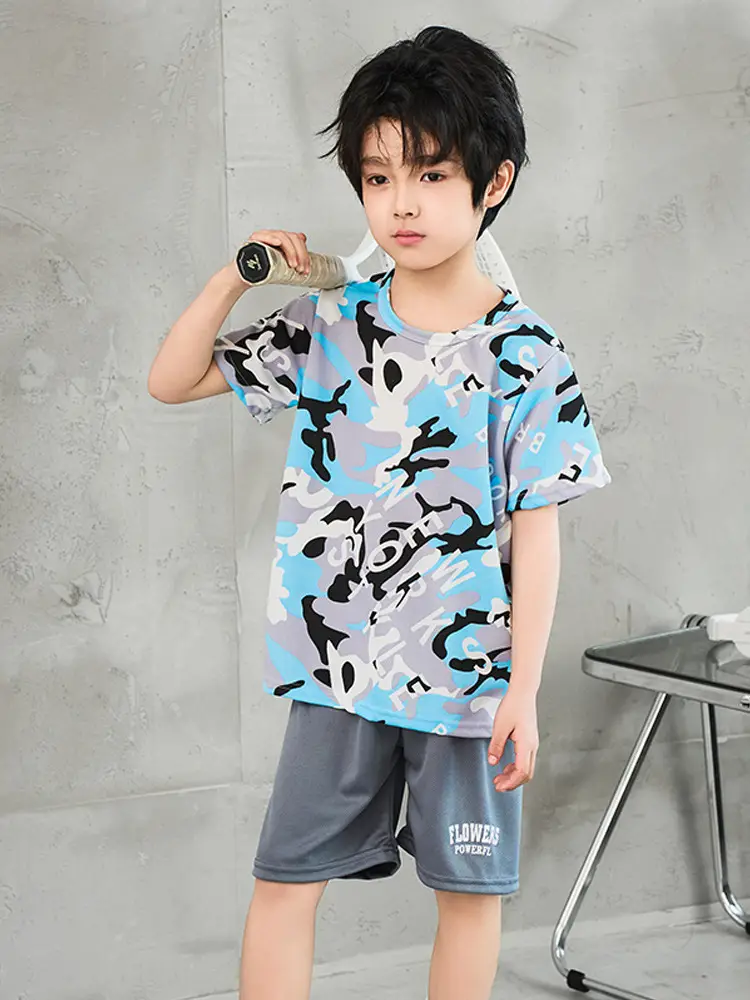 Boys Short Sleeve Camo Shorts Set Summer Wear