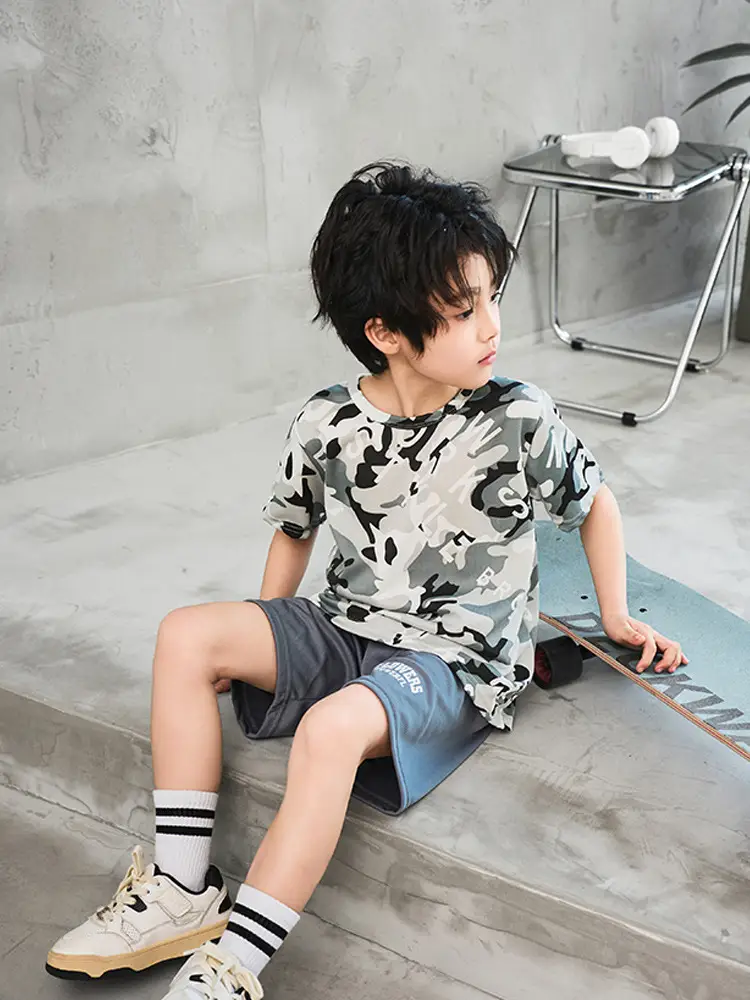 Boys Short Sleeve Camo Shorts Set Summer Wear