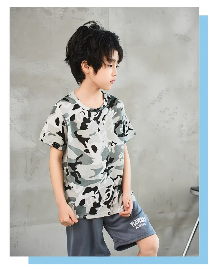 Boys Short Sleeve Camo Shorts Set Summer Wear — feature 10