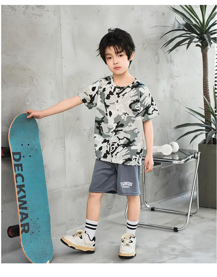 Boys Short Sleeve Camo Shorts Set Summer Wear — feature 11