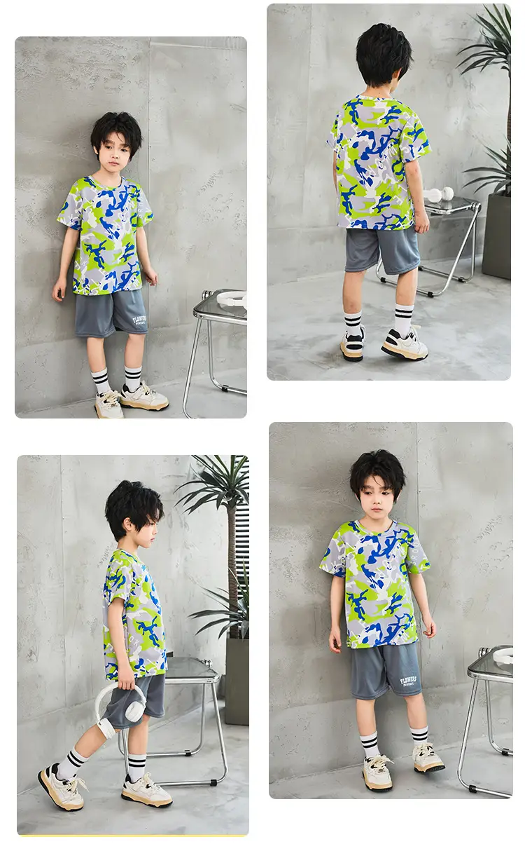 Boys Short Sleeve Camo Shorts Set Summer Wear — feature 14