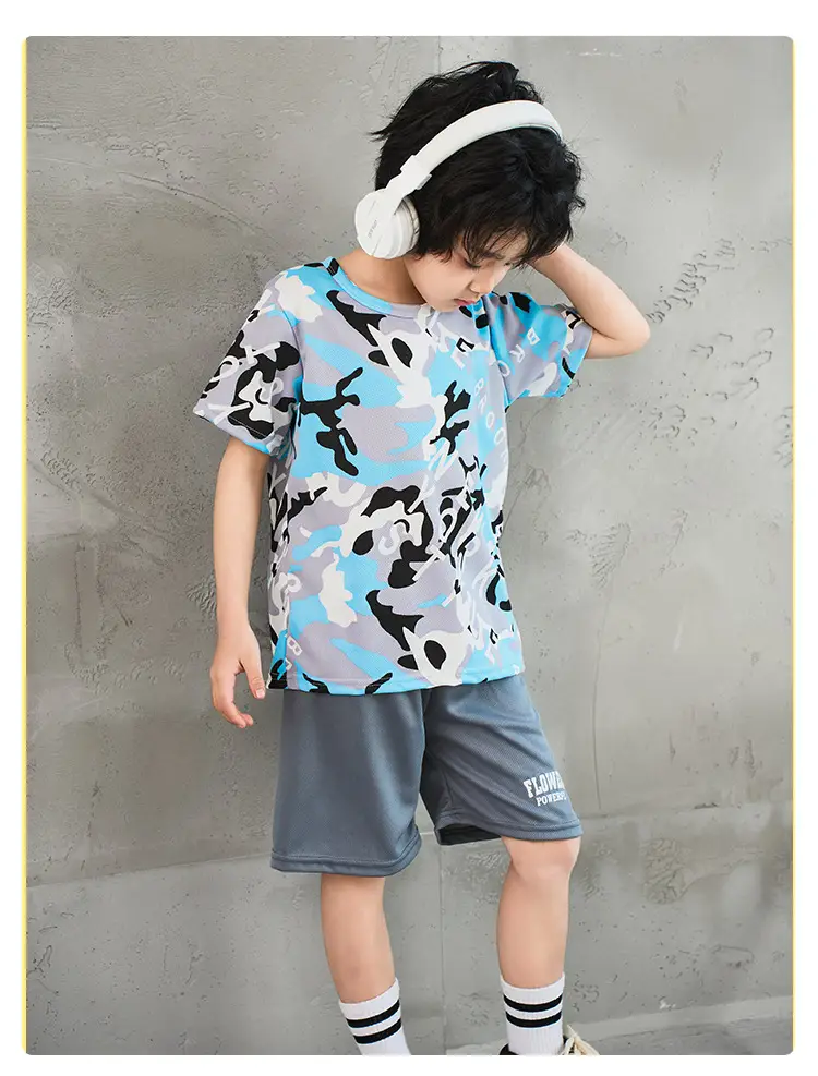 Boys Short Sleeve Camo Shorts Set Summer Wear — feature 15