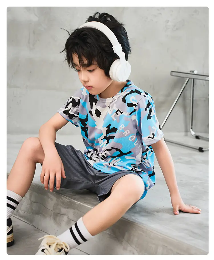 Boys Short Sleeve Camo Shorts Set Summer Wear — feature 16