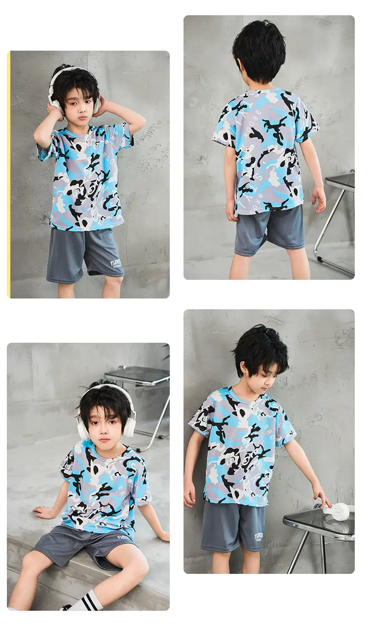 Boys Short Sleeve Camo Shorts Set Summer Wear — feature 17