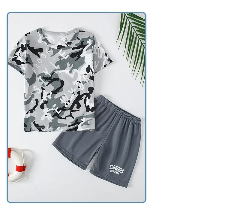 Boys Short Sleeve Camo Shorts Set Summer Wear — feature 18
