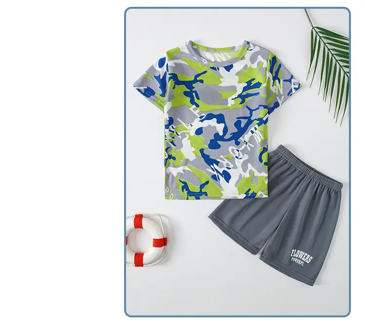 Boys Short Sleeve Camo Shorts Set Summer Wear — feature 19
