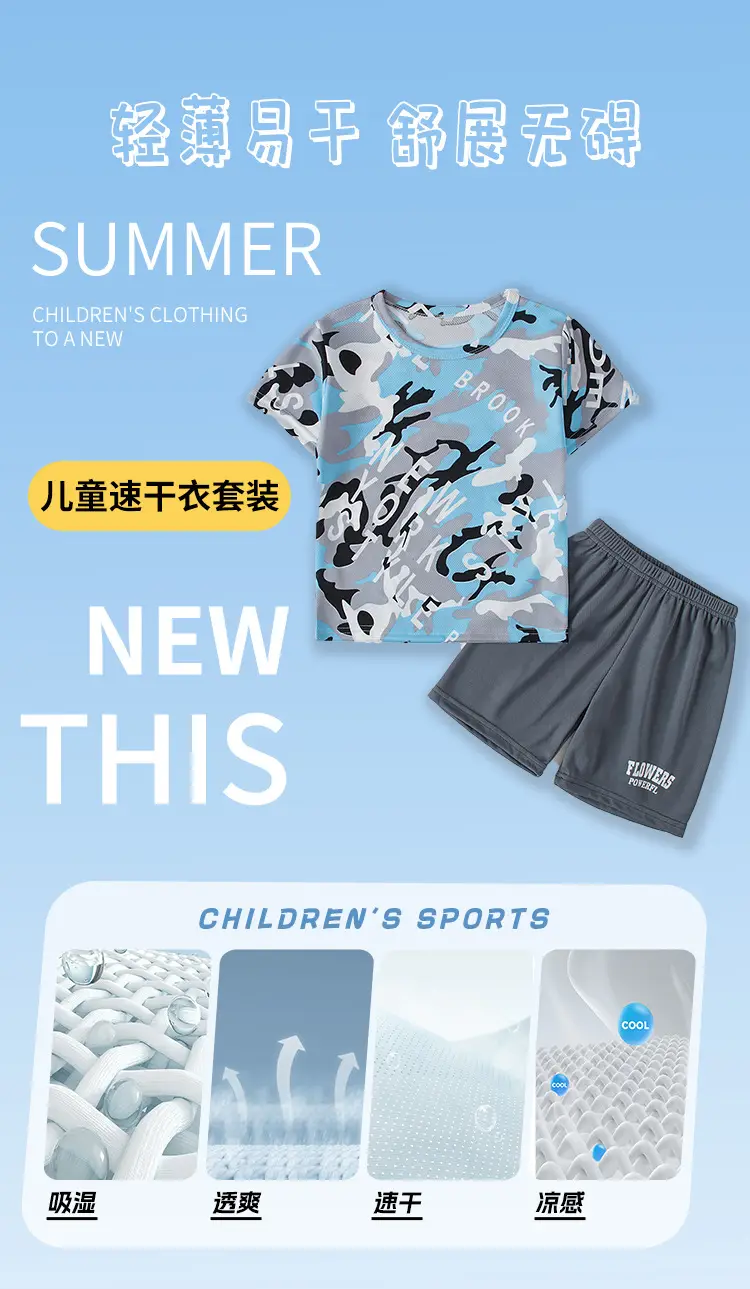 Boys Short Sleeve Camo Shorts Set Summer Wear — feature 2