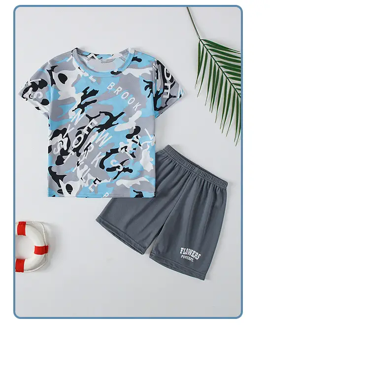 Boys Short Sleeve Camo Shorts Set Summer Wear — feature 20