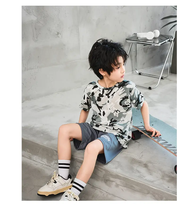 Boys Short Sleeve Camo Shorts Set Summer Wear — feature 9