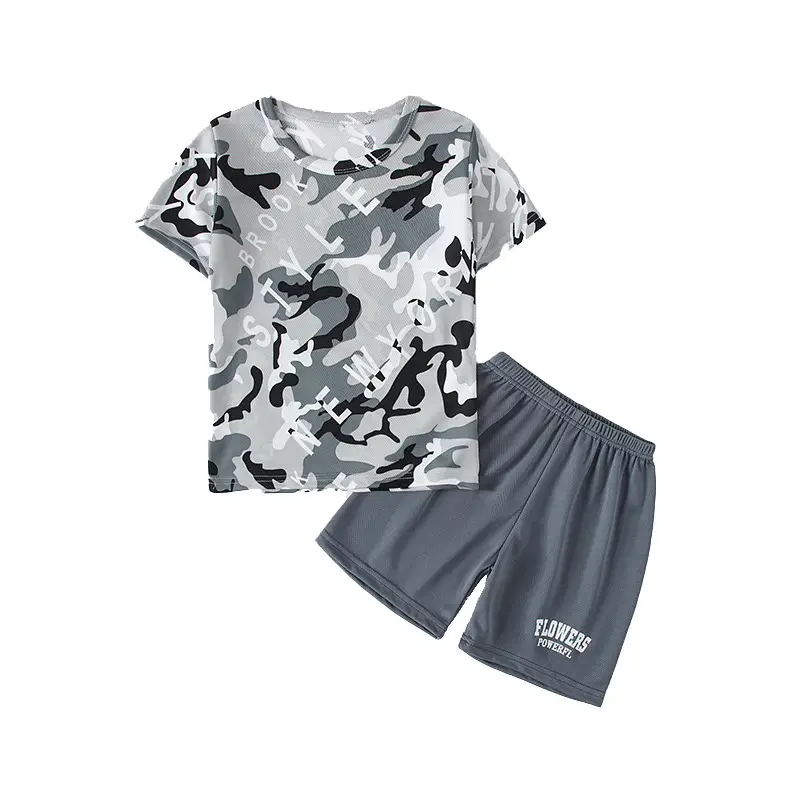 Boys Short Sleeve Camo Shorts Set Summer Wear