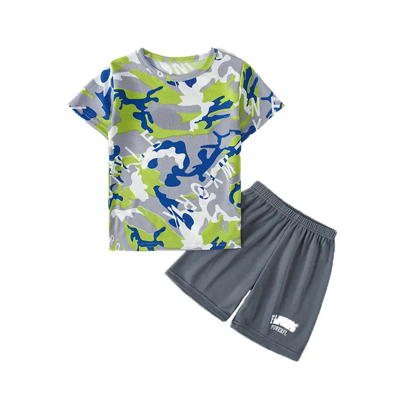 Boys Short Sleeve Camo Shorts Set Summer Wear