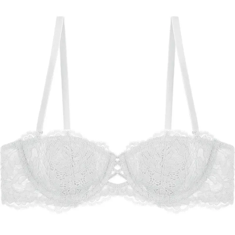 French Style Summer Strapless Strapless Underwear Women's Thin Large Chest Shown Small Beautiful Back Lace Sexy Pure Desire Bra suit — feature 1