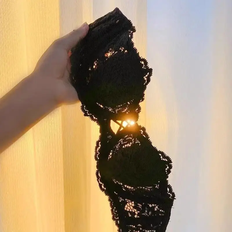 French Style Summer Strapless Strapless Underwear Women's Thin Large Chest Shown Small Beautiful Back Lace Sexy Pure Desire Bra suit — feature 18
