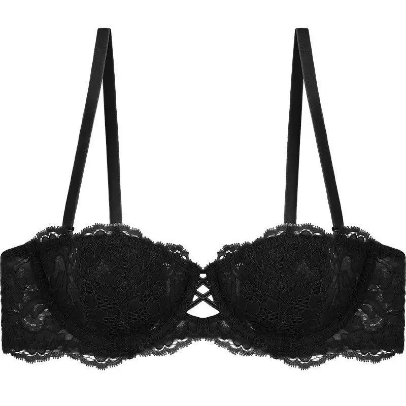 French Style Summer Strapless Strapless Underwear Women's Thin Large Chest Shown Small Beautiful Back Lace Sexy Pure Desire Bra suit — feature 3