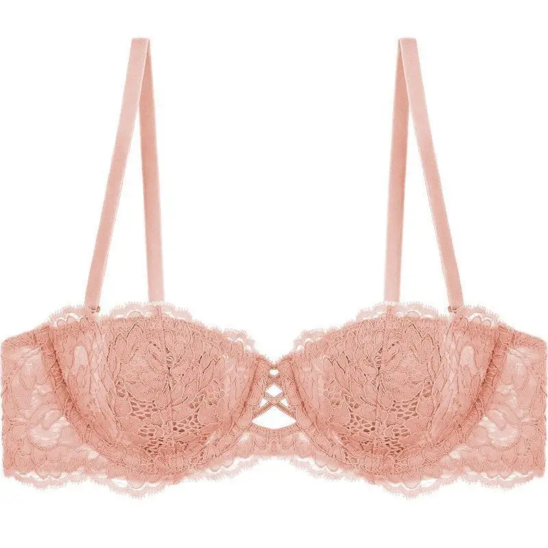 French Style Summer Strapless Strapless Underwear Women's Thin Large Chest Shown Small Beautiful Back Lace Sexy Pure Desire Bra suit — feature 4