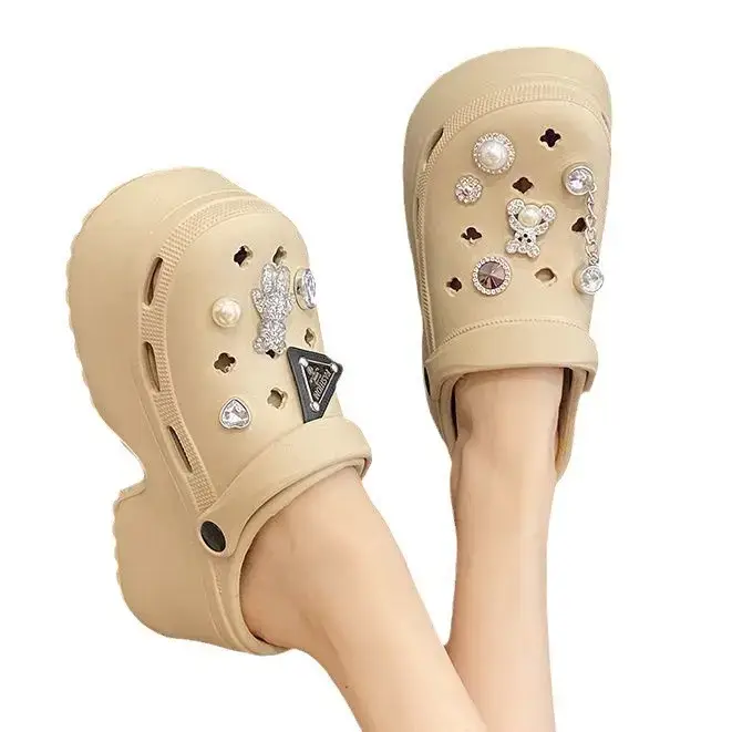 Women EVA Cave Slippers Black Pearl Decor