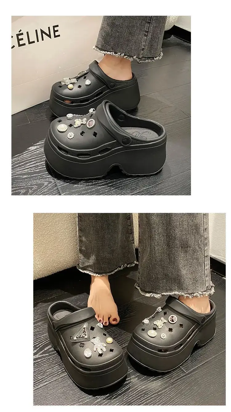 Women EVA Cave Slippers Black Pearl Decor — feature 14