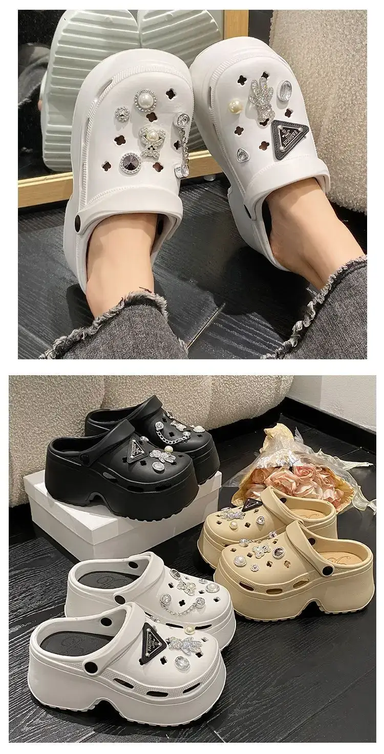 Women EVA Cave Slippers Black Pearl Decor — feature 18