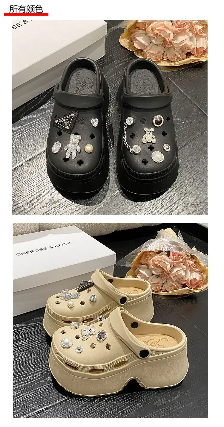 Women EVA Cave Slippers Black Pearl Decor — feature 20