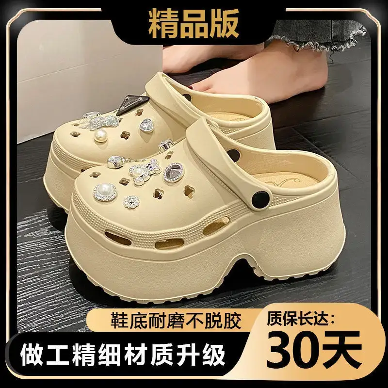 Women EVA Cave Slippers Black Pearl Decor