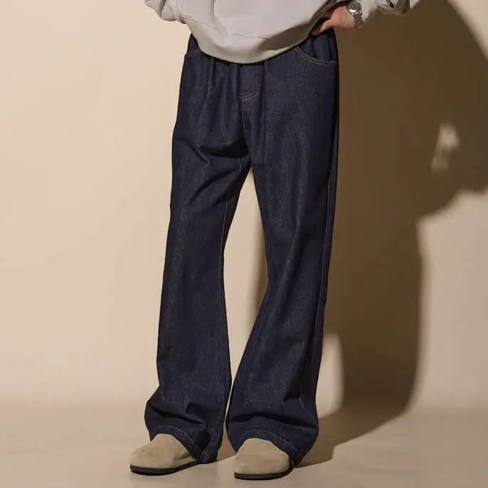American Style Wide Leg Jeans Dark Blue Unisex Casual