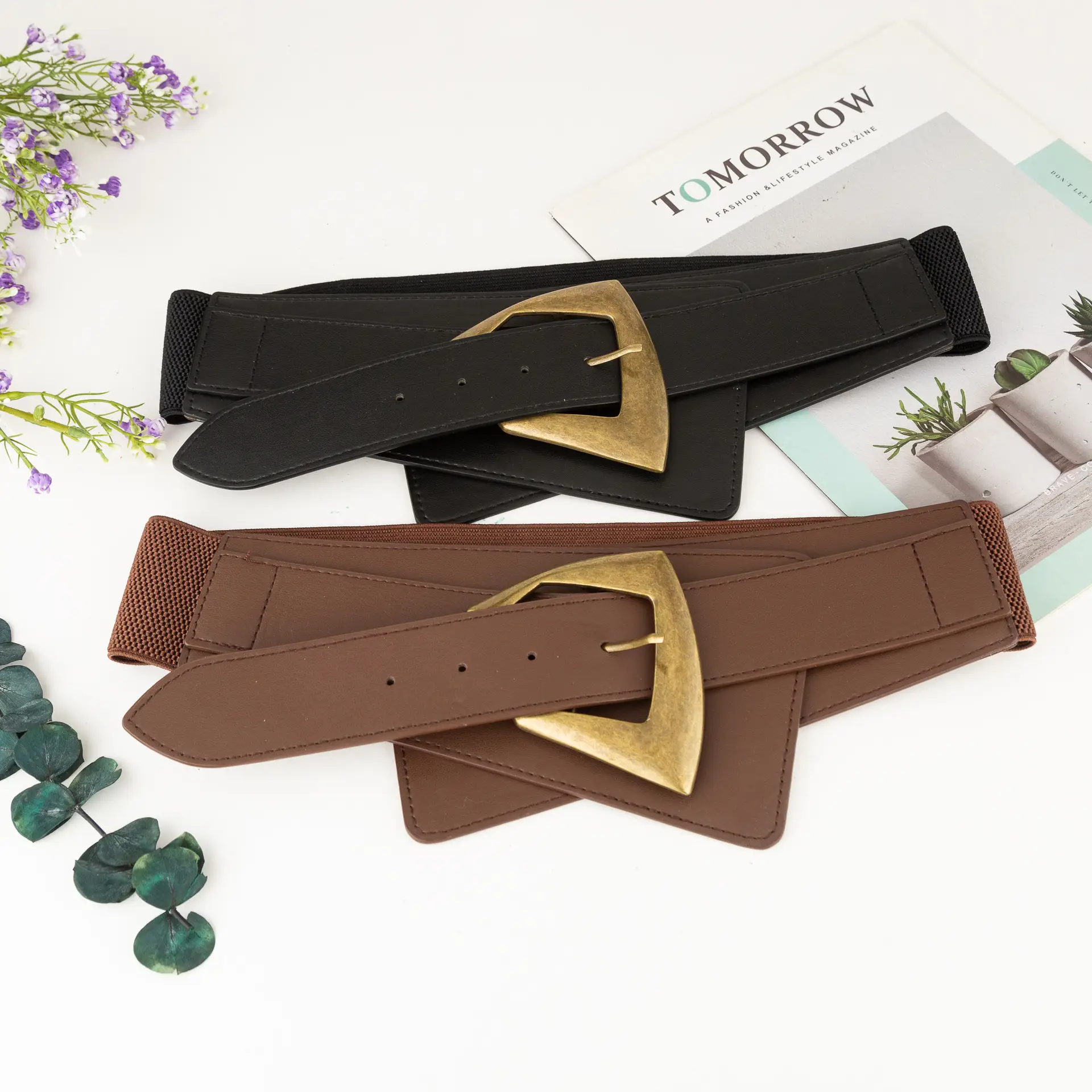 Black Vintage Belt with Gold Buckle for Women — feature 5