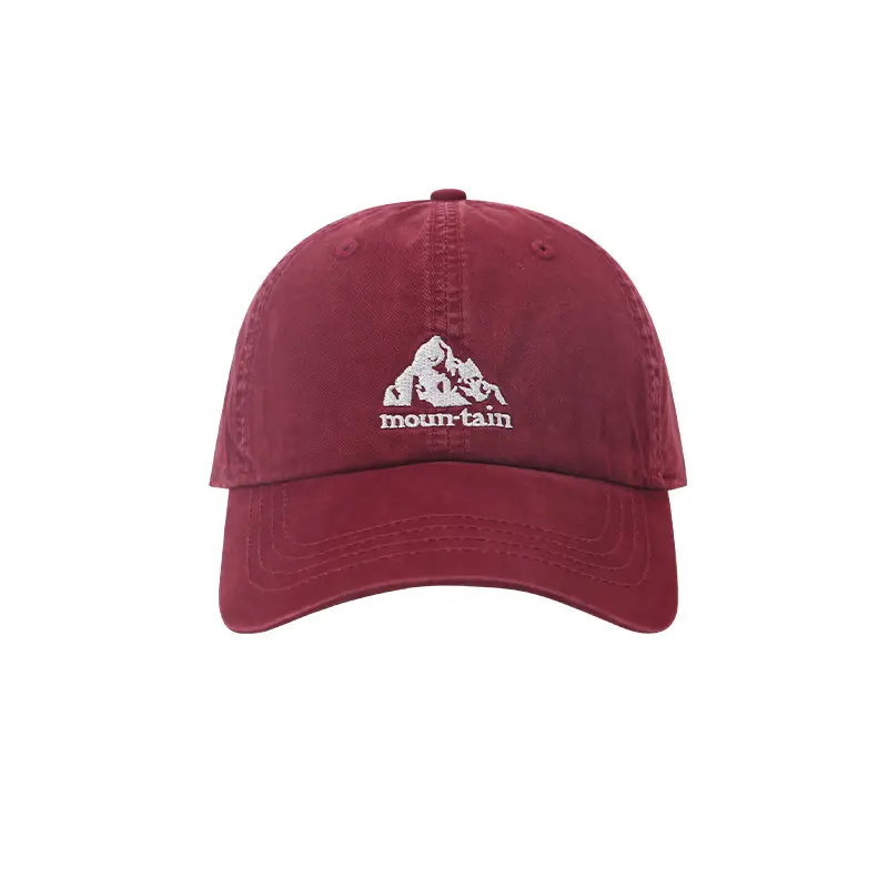 Men Women Cotton Mountain Logo Cap Maroon