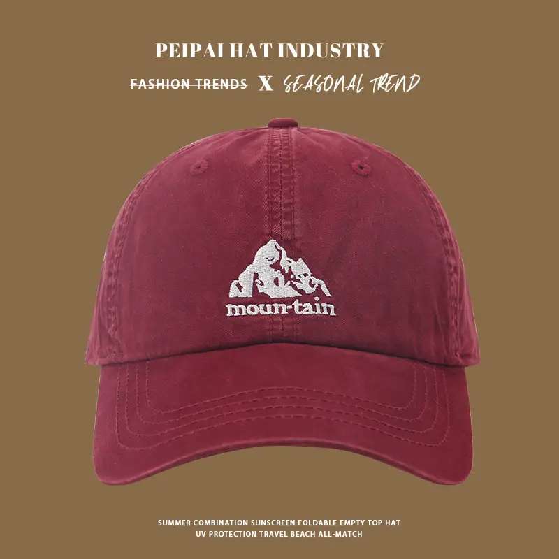Men Women Cotton Mountain Logo Cap Maroon