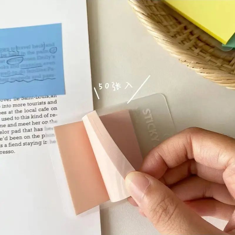Sticky Notes, Colorful Index Tabs, Pet Transparent Morandi Colors, Square Shape, Reusable Sticky Notes, Key Point Markers, Small Note Pads