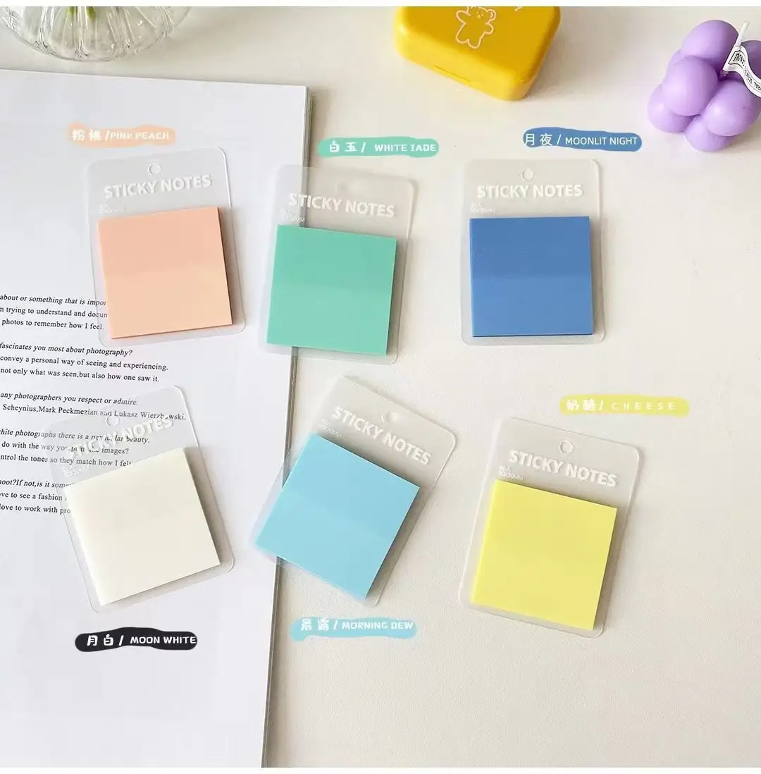 Sticky Notes, Colorful Index Tabs, Pet Transparent Morandi Colors, Square Shape, Reusable Sticky Notes, Key Point Markers, Small Note Pads — feature 1