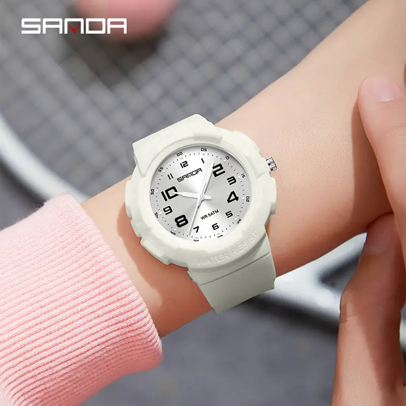 Sanda White Waterproof Student Watch for Men Women - Image 9