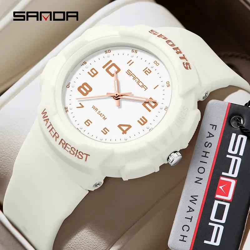 Sanda White Waterproof Student Watch for Men Women - Image 10