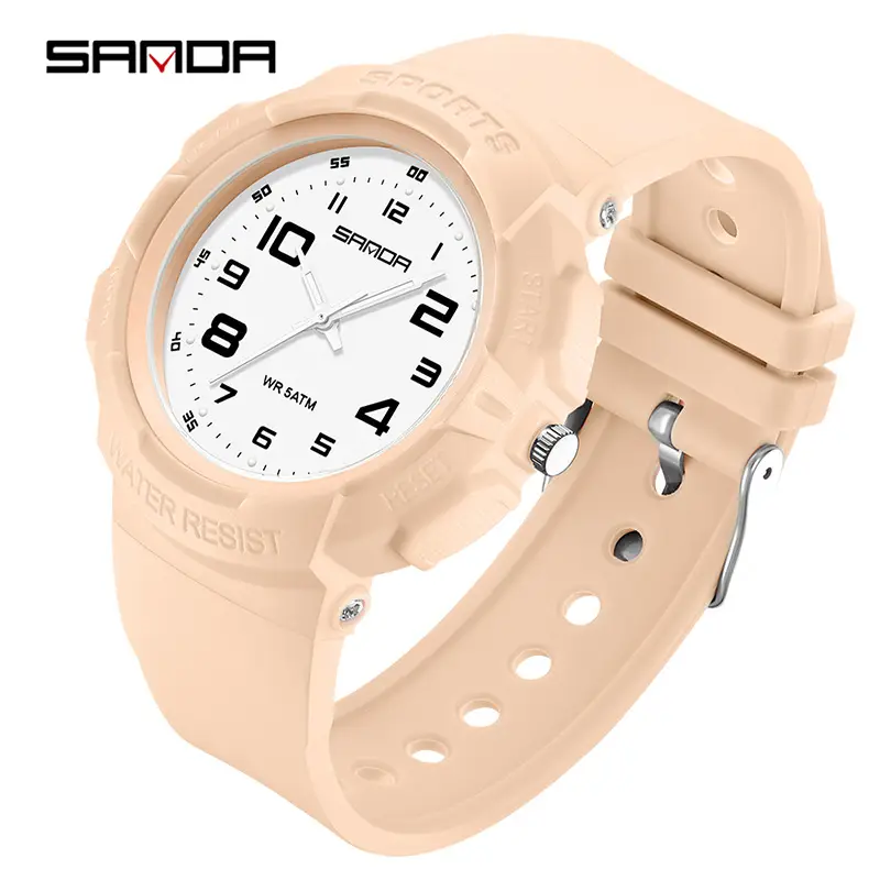 Sanda White Waterproof Student Watch for Men Women - Image 12