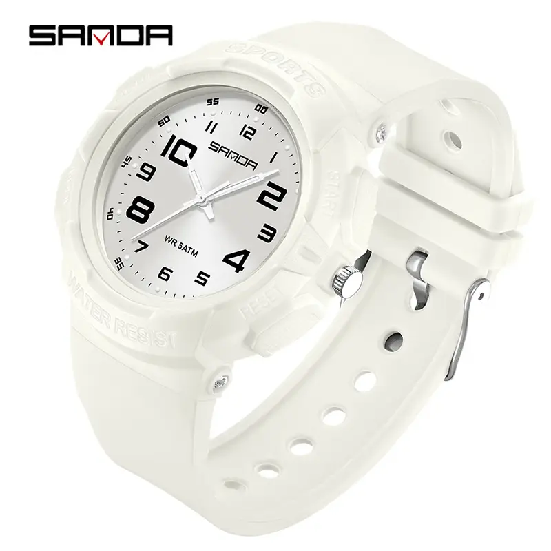 Sanda White Waterproof Student Watch for Men Women - Image 2