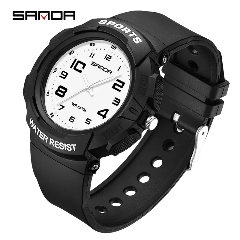 Sanda White Waterproof Student Watch for Men Women - Image 6