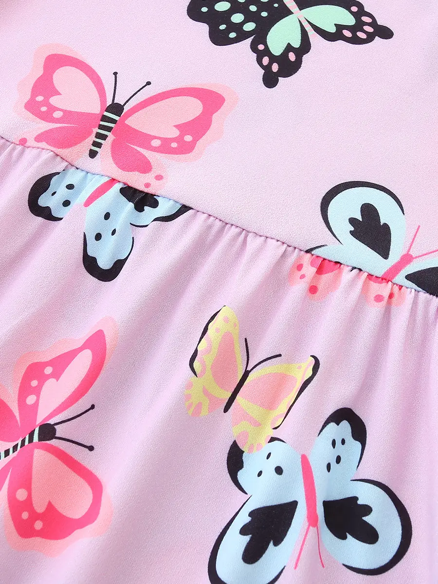 Girls Princess Dress Butterfly Print Short Sleeve Summer - Image 5