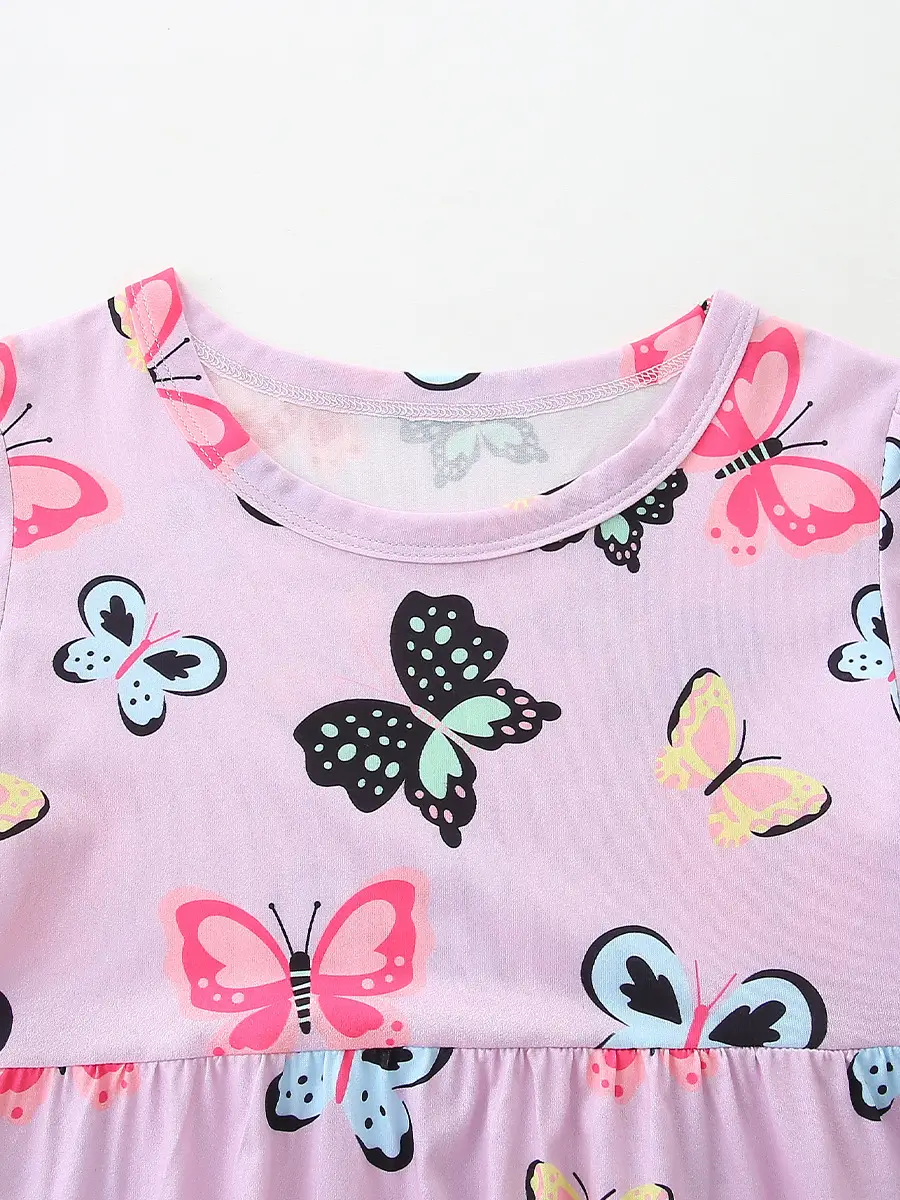 Girls Princess Dress Butterfly Print Short Sleeve Summer - Image 6
