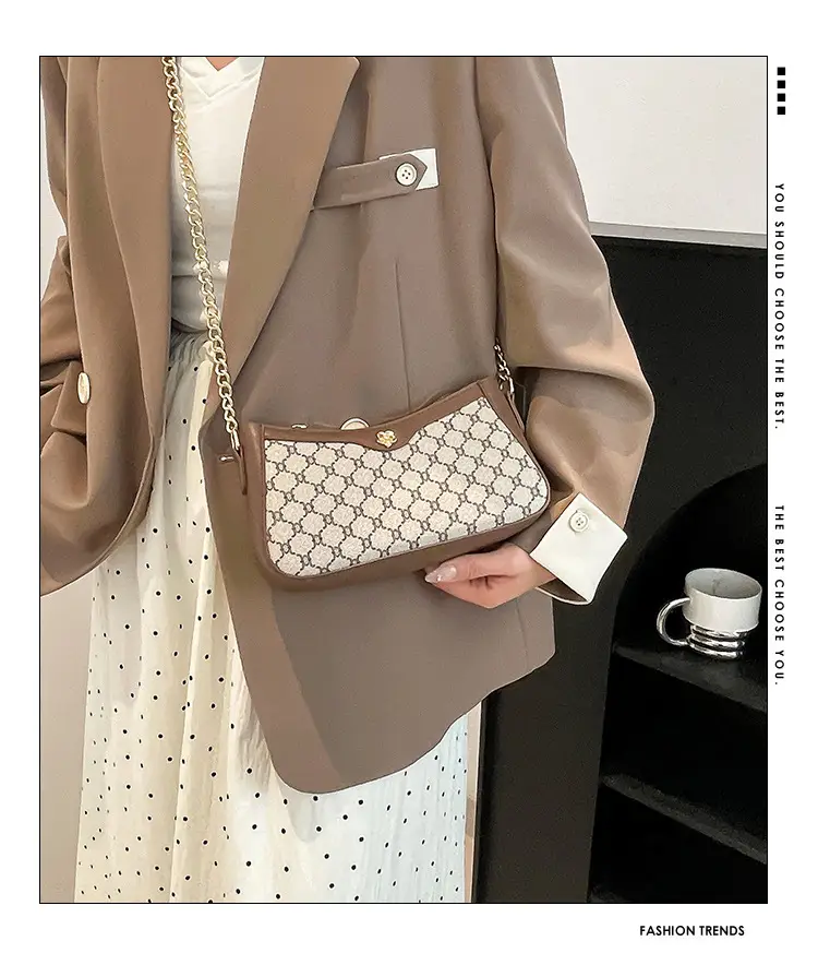 Vintage French Style Shoulder Bag with Gold Chain — feature 1