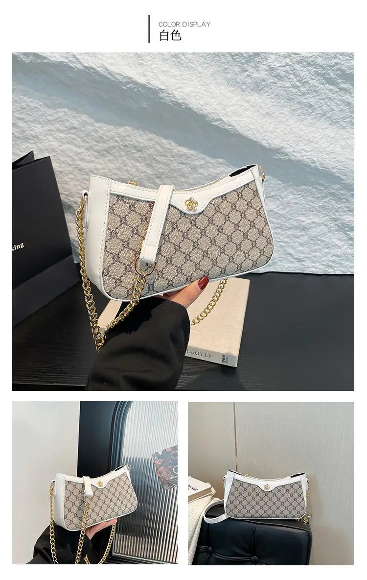 Vintage French Style Shoulder Bag with Gold Chain — feature 23