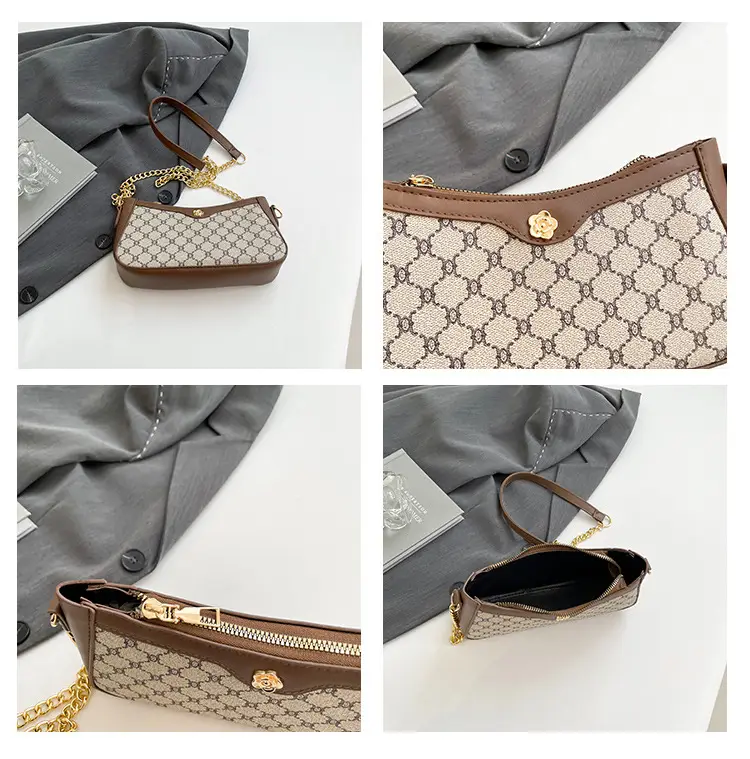 Vintage French Style Shoulder Bag with Gold Chain — feature 9