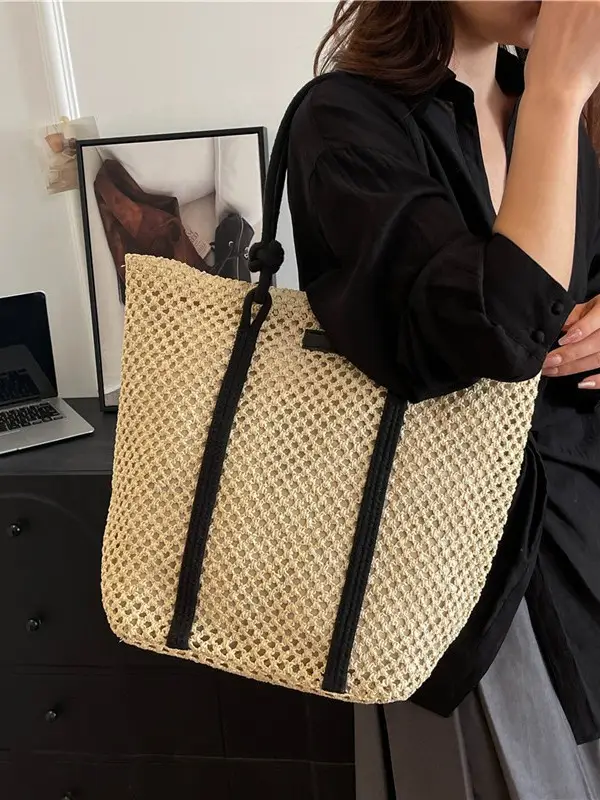 Large Capacity Woven Straw Beach Bag for Women - Image 3
