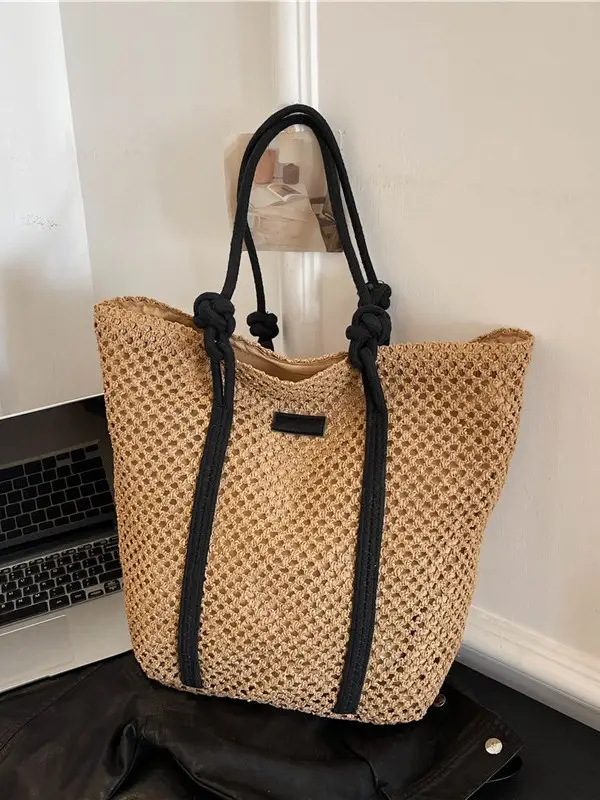 Large Capacity Woven Straw Beach Bag for Women - Image 4