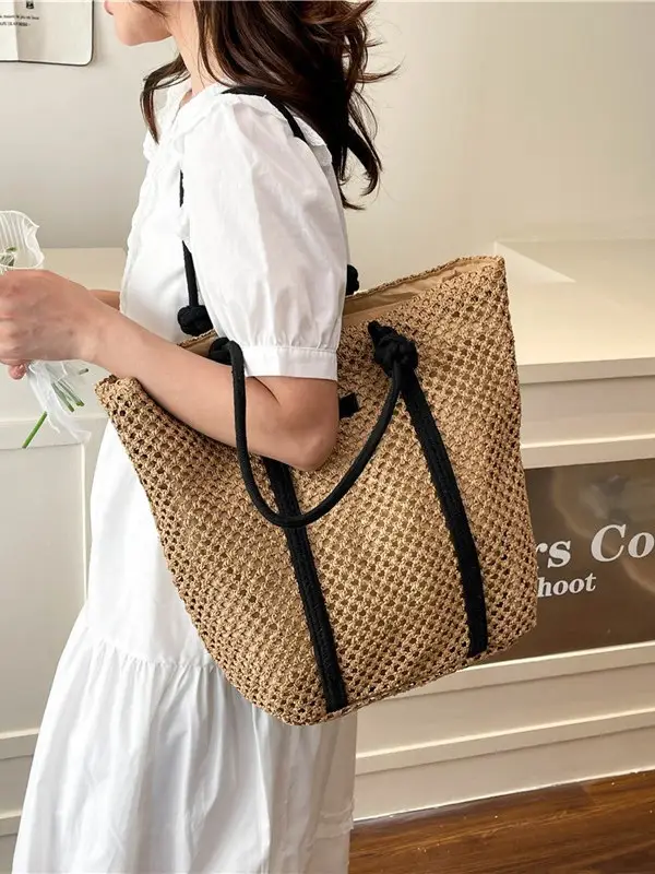 Large Capacity Woven Straw Beach Bag for Women - Image 5