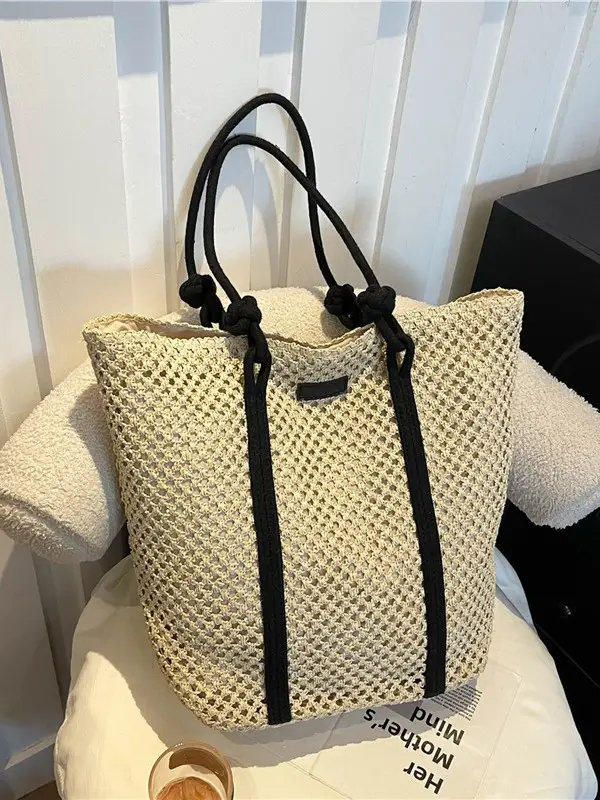 Large Capacity Woven Straw Beach Bag for Women - Image 6