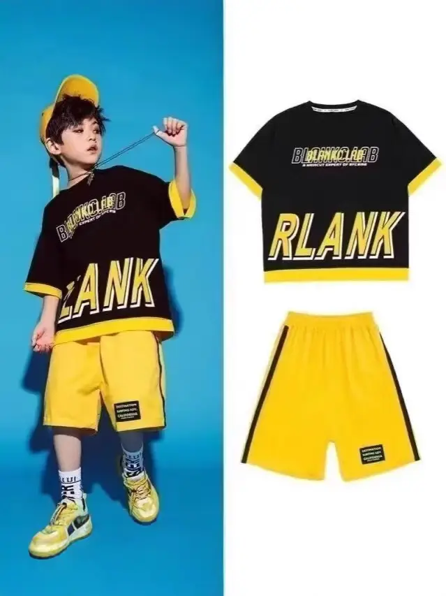 Children's Letter Print T-Shirt Shorts Set Yellow Black Summer Wear - Image 6