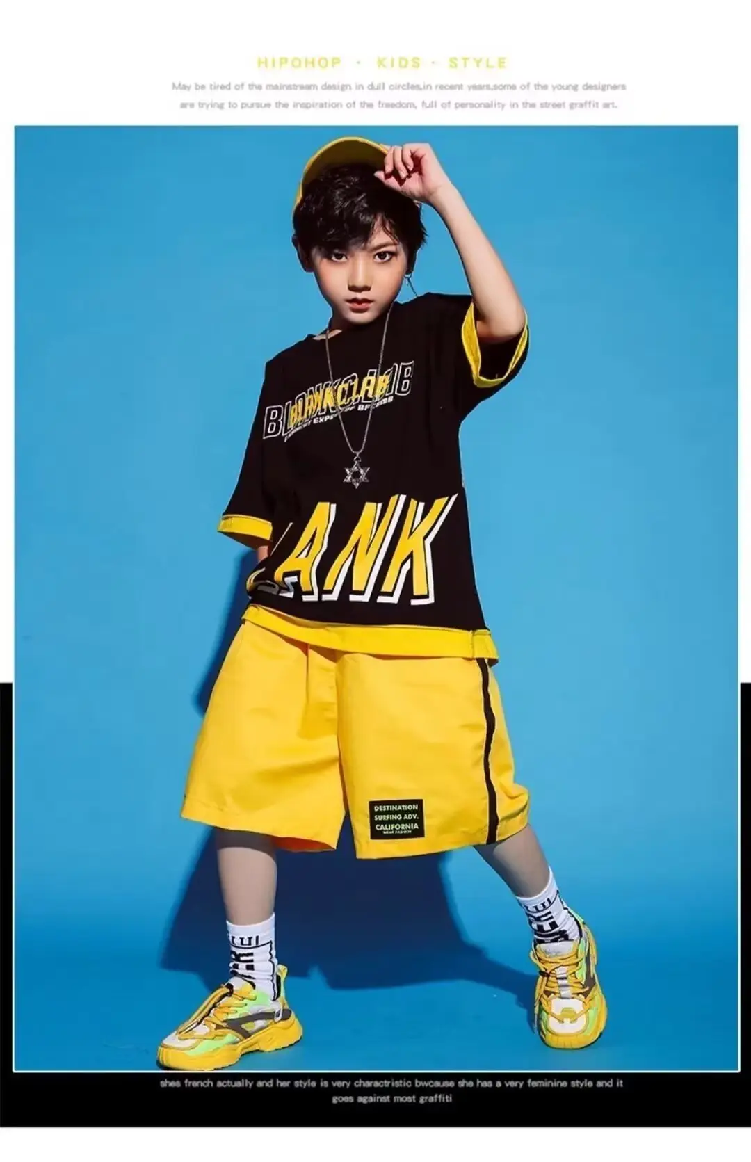 Children's Letter Print T-Shirt Shorts Set Yellow Black Summer Wear — feature 2
